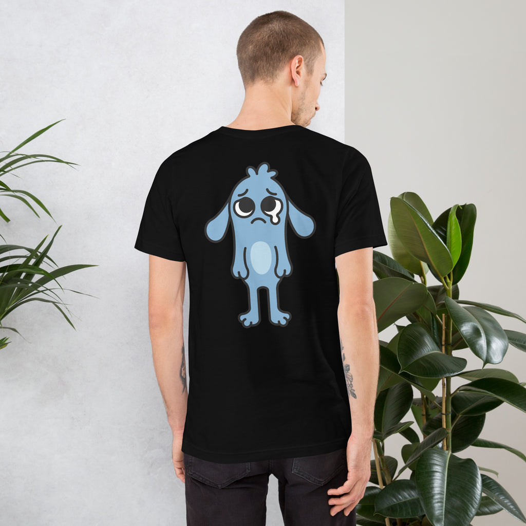 Back view of the 'Feeling Blue' Puddle Tee in black (second mockup)