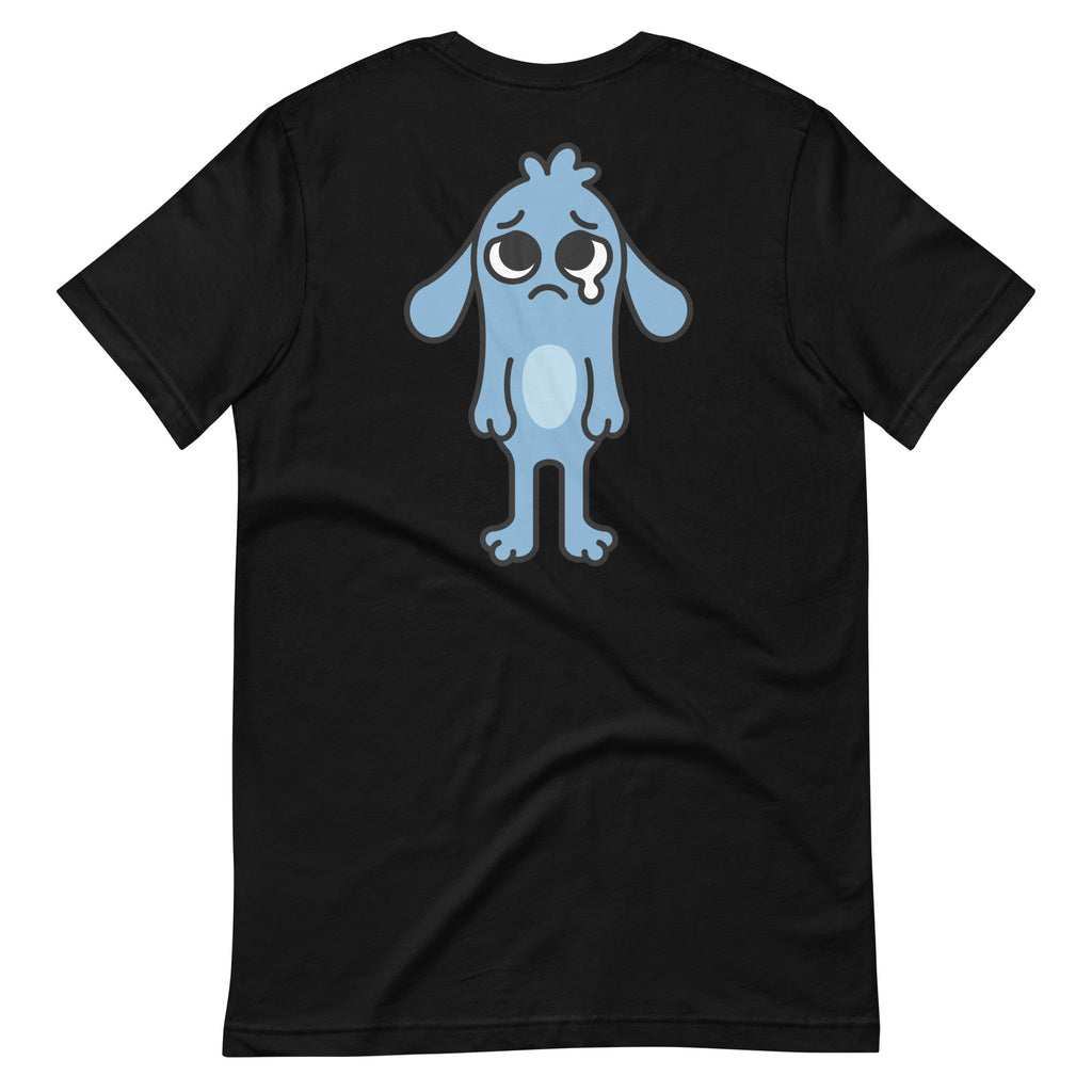 Back of the 'Feeling Blue' Puddle Tee in black with the full Puddle artwork