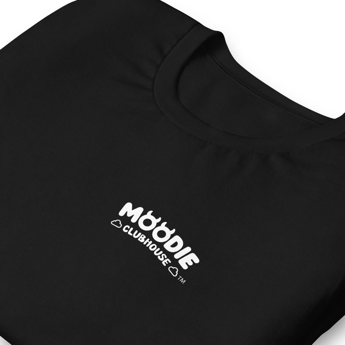 Close-up detail of the 'Feeling Blue' Puddle Tee in black