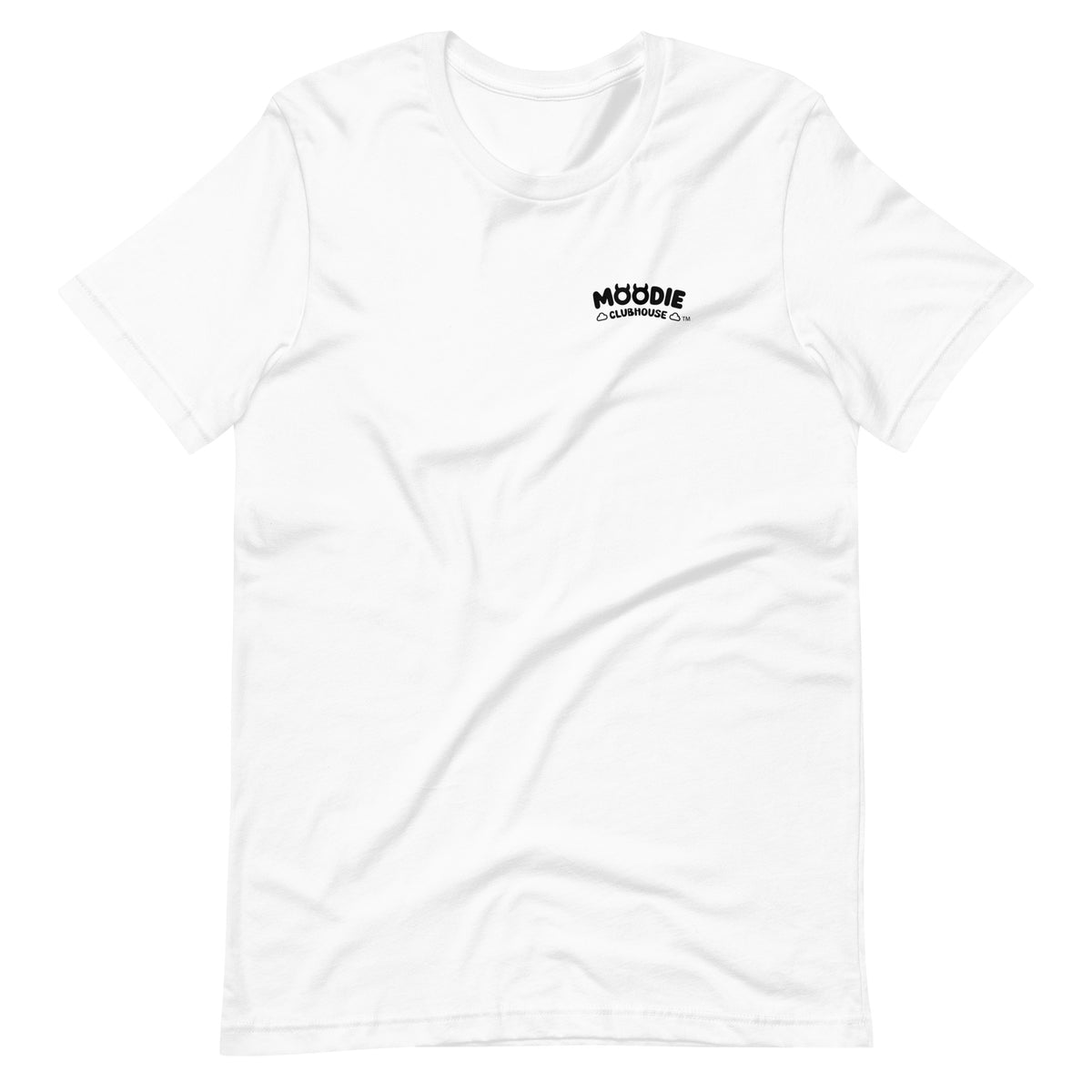 Front of the 'Feeling Blue' Puddle Tee in white with the Moodie Clubhouse chest logo